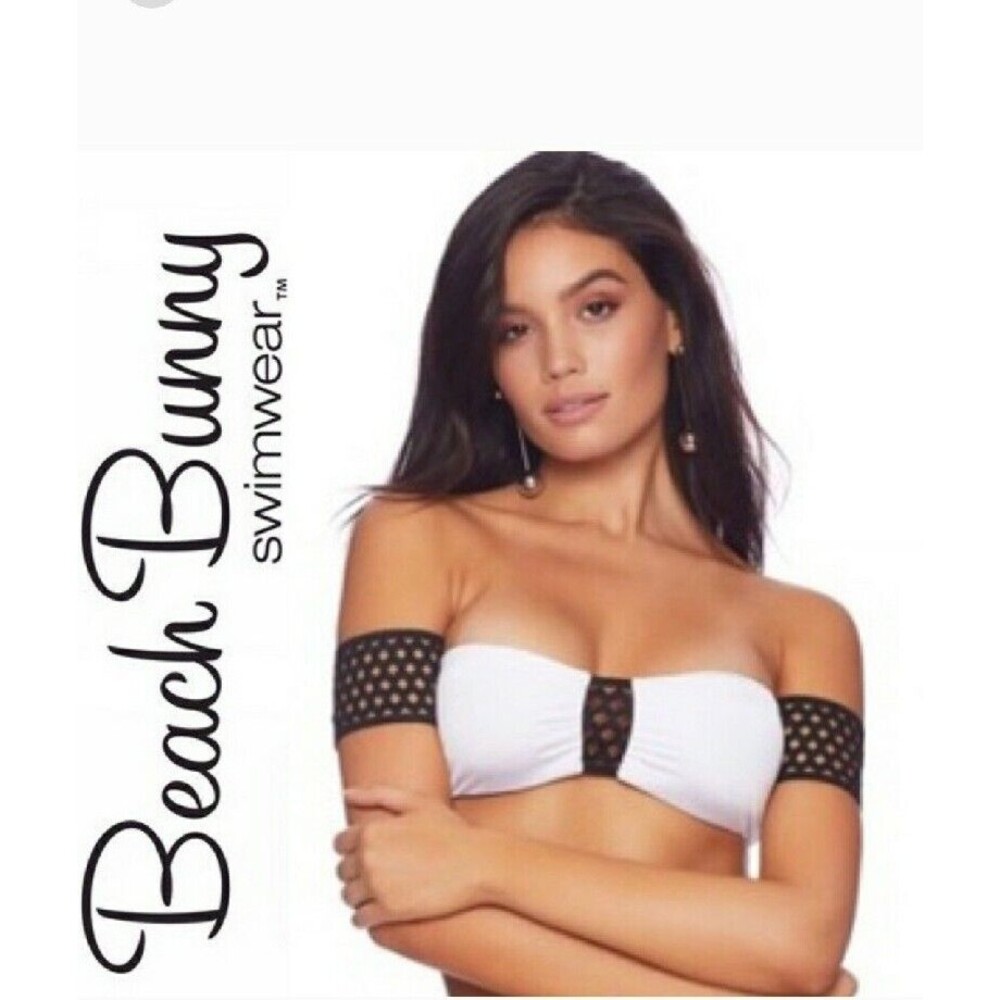 Beach Bunny Hayden Off Shoulder Bikini Top ONLY in White Black Net Lace Sz: XL